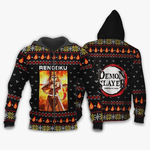 Divesart - Kyojuro Rengoku Ugly Christmas villapaita ja huppari Demon Slayer Anime Xmas Gift